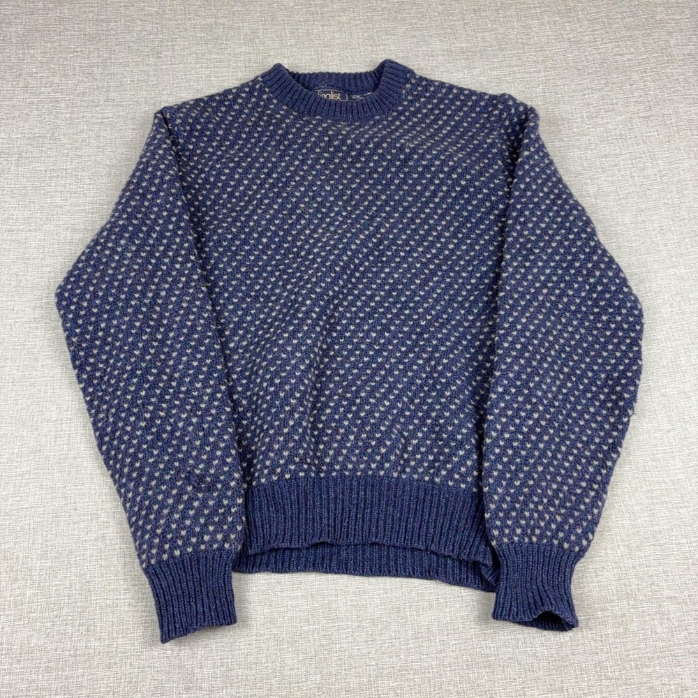 Vintage Finalist Sweater Mens Large Blue Geometric Wool Nylon Knit Pullover